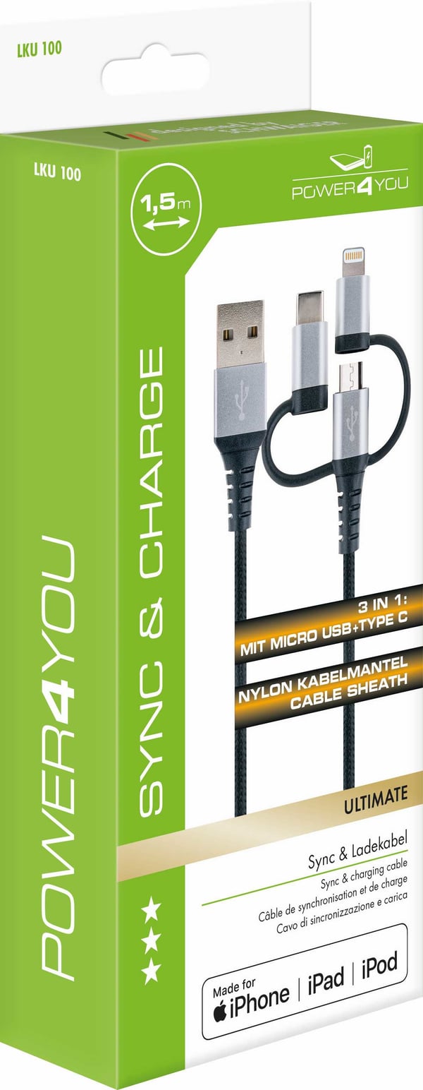 Miniatyrbild 4 av 4: Schwaiger LKU 100 USB-kablar USB 2.0 1,5 m USB A Micro-USB B 0,48 Gbit/s Svart, Silver