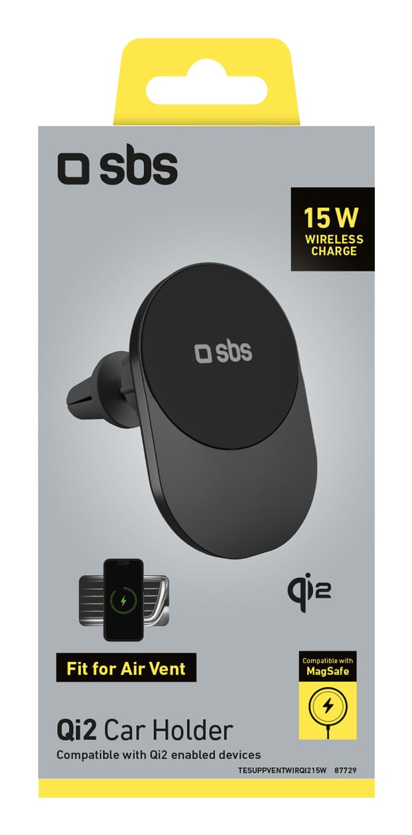 SBS TESUPPVENTWIRQI215W oplader til mobil enhed Smartphone Sort USB Trådløs opladning Automatisk