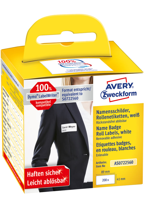 Avery AS0722560 självhäftande etiketter Rundad rektangel Lösa Vit 200 styck