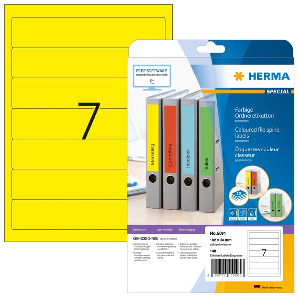 Pikkukuva 1 / 3: HERMA 5091 tulostintarra Keltainen Itse kiinnittyvä tulostintarra