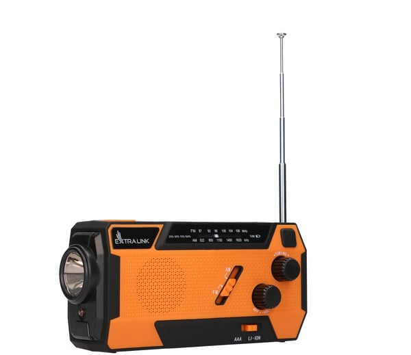 Extralink RADIO AWARYJNE SOLARNE Z KORBKA DYNAMO POWERBANK 4000MAH Z LATARKA SOS SR-4000 Bærbar Analog Sort, Orange