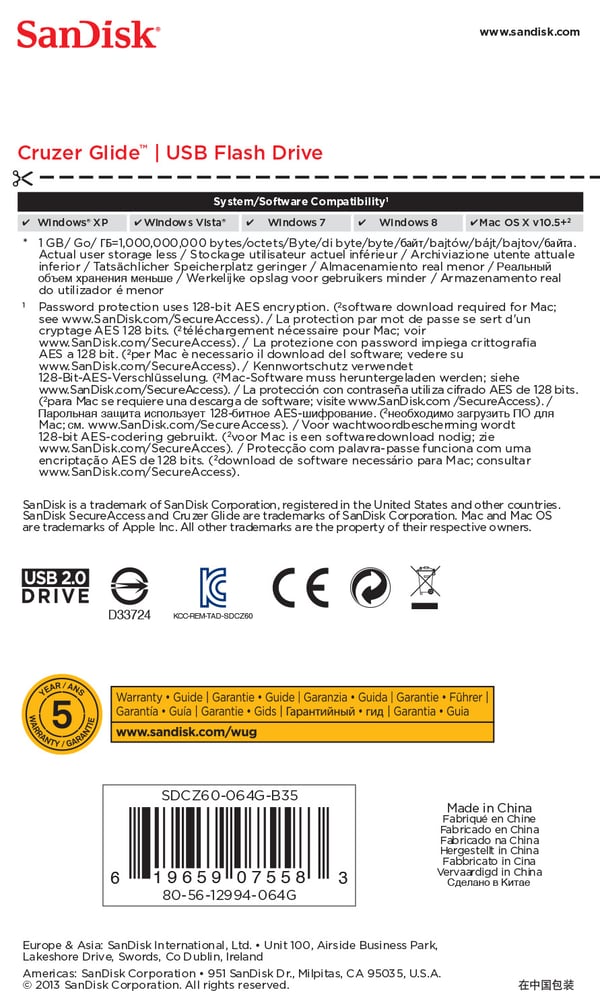 Pikkukuva 3 / 6: SanDisk Cruzer Glide USB-muisti 64 GB USB A-tyyppi 2.0 Musta, Punainen