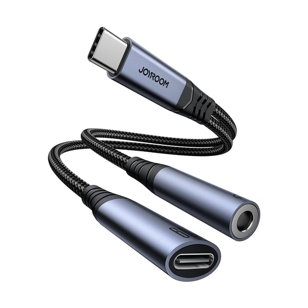 Miniatyrbild 1 av 2: Joyroom SY-C02 2-i-1 DAC-adapter USB-C till USB-C / 3,5 mm minijack – Svart