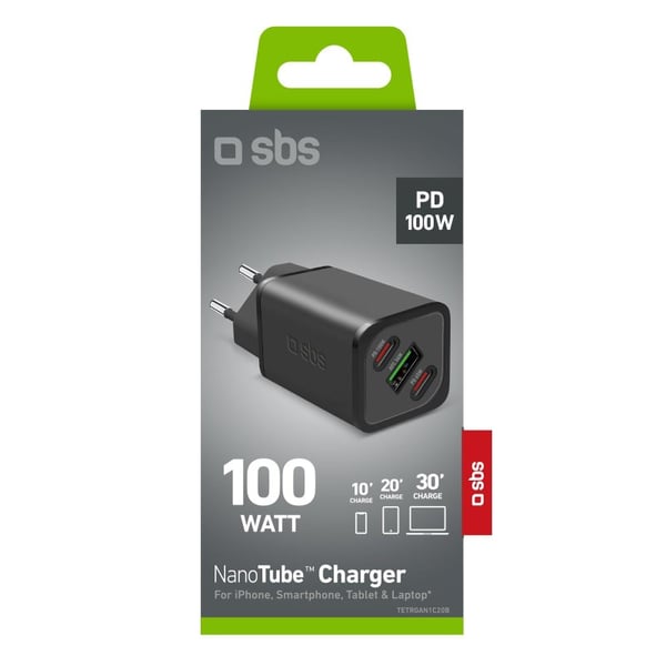 Miniatyrbillede 2 af 2: SBS TETRGANUSB2CPD100W oplader til mobil enhed Universel Sort Vekselstrøm Hurtig opladning Indendørs