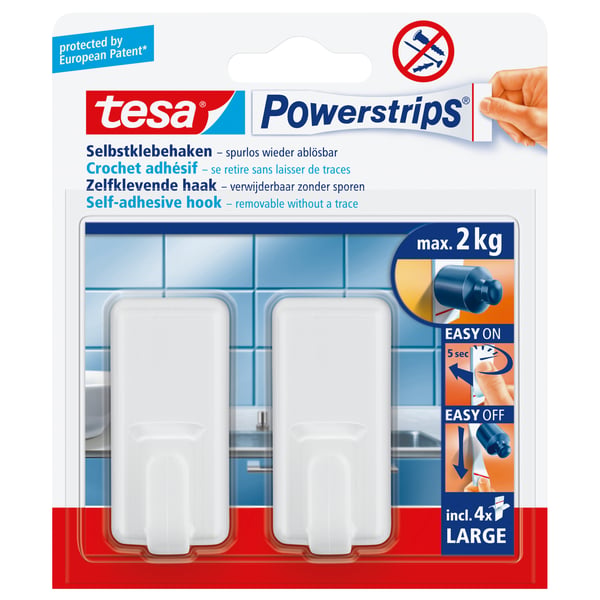 Miniatyrbillede 2 af 2: TESA 58010-00044 Håndklædekrog Hvid 2 stk
