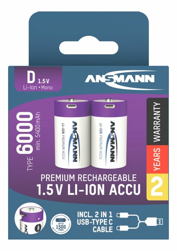 Miniatyrbillede 10 af 19: Ansmann 1314-0005 husholdningsbatteri Genopladeligt batteri D Lithium-Ion (Li-Ion)