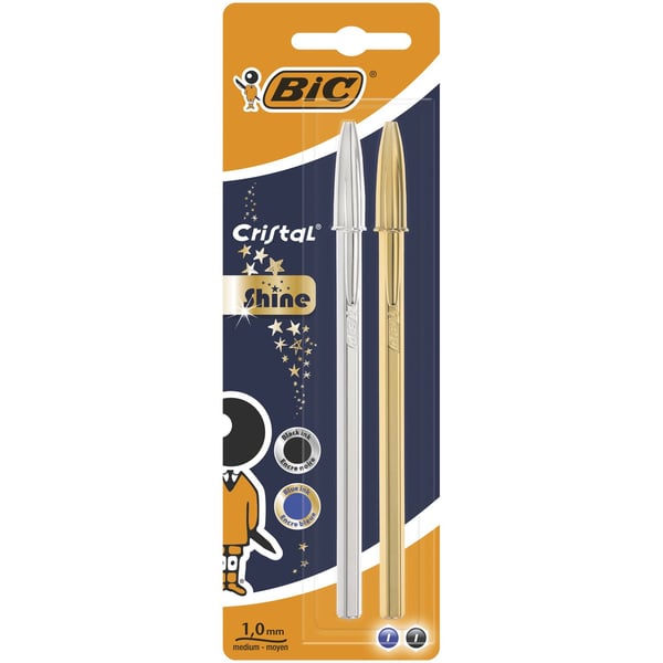 BIC 9213361 kulspetspennor Svart, Blå Kulspetspenna, pinnformad Medium 2 styck