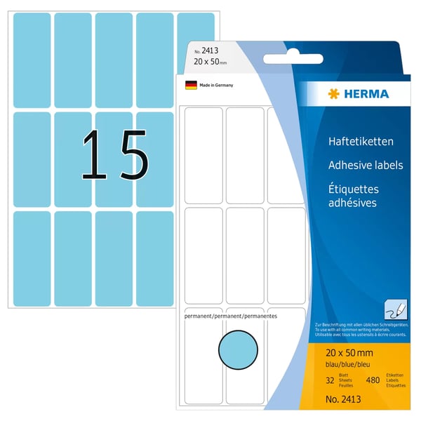 HERMA 2413 självhäftande etiketter Rundad rektangel Blå 480 styck