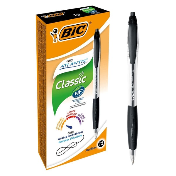 BIC Atlantis Classic Sort Twist udtrækkelig kuglepen Mellem 12 stk BIC Atlantis Classic Sort Twist udtrækkelig kuglepen Mellem 12 stk