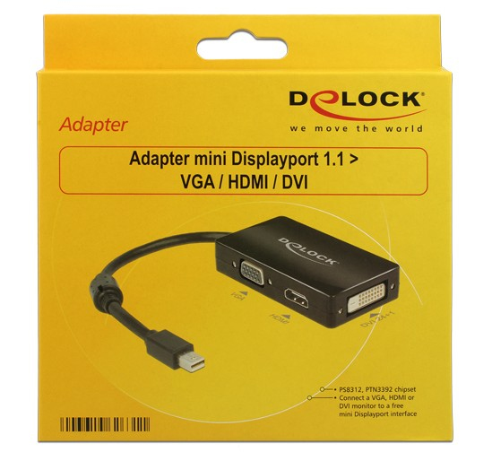 DeLOCK 0.16m DisplayPort/VGA + HDMI + DVI 0,16 m Mini DisplayPort VGA (D-Sub)+ HDMI + DVI Sort