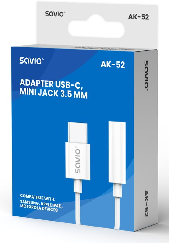 Savio AK-52 matkapuhelimen kaapeli Valkoinen 0,11 m USB C 3.5mm