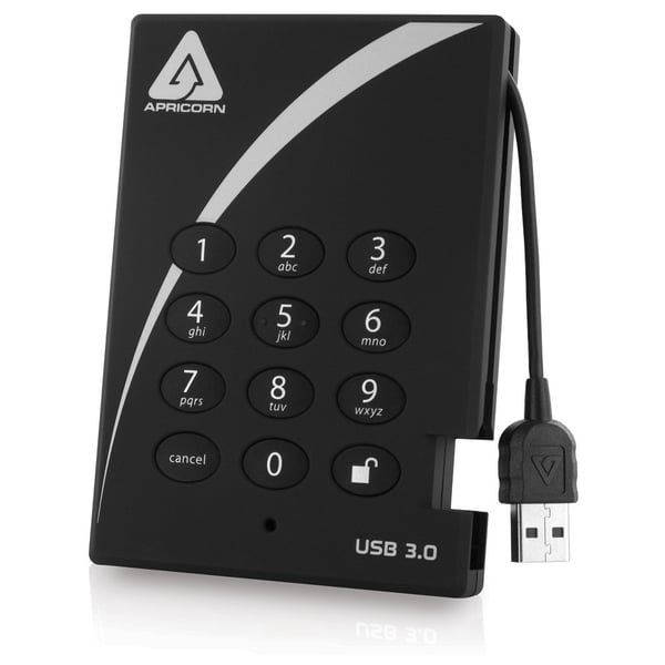 Apricorn A25-3PL256-1000 ulkoinen kovalevy 1 TB 5400 RPM USB A-tyyppi 3.2 Gen 1 (3.1 Gen 1) Musta