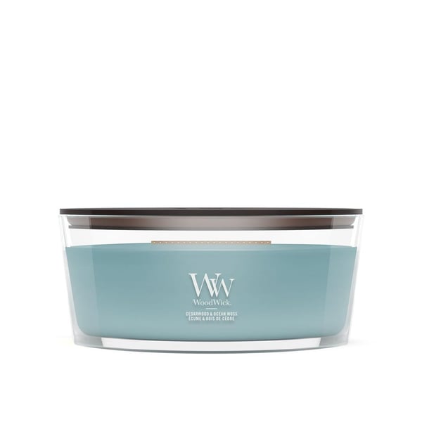 Miniatyrbillede 1 af 3: WoodWick Cedarwood & Ocean Moss vokslys Ellipse Mos, Cedertræ Blå 1 stk