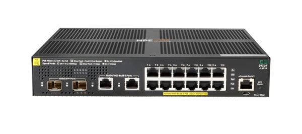 HPE Aruba Networking 2930F 12G PoE+ 2G/2SFP+ Switch Hallittu L3 Gigabit Ethernet (10/100/1000) Power over Ethernet -tuki 1U Musta