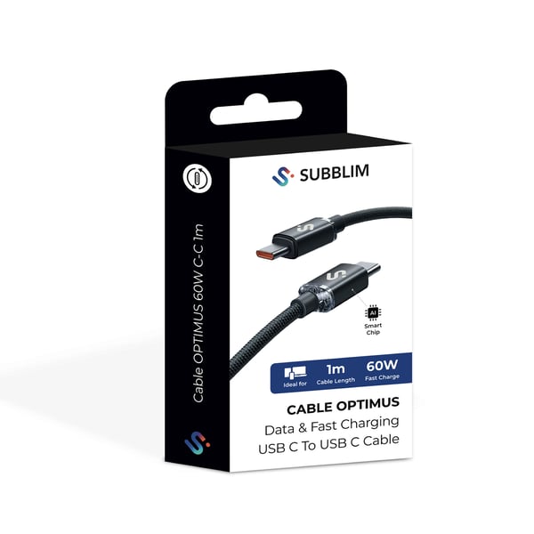 Miniatyrbillede 6 af 7: SUBBLIM SUBCAB-C06001 USB-kabel USB 2.0 1 m USB C 0,48 Gbit/sek. 60 W Sort