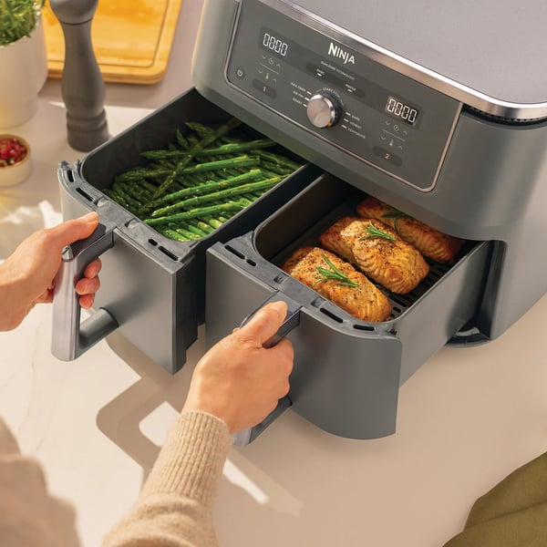 Ninja DZ400EU fritös Dubbel 9,5 l Fristående 2470 W Varmluftsfritös Grå