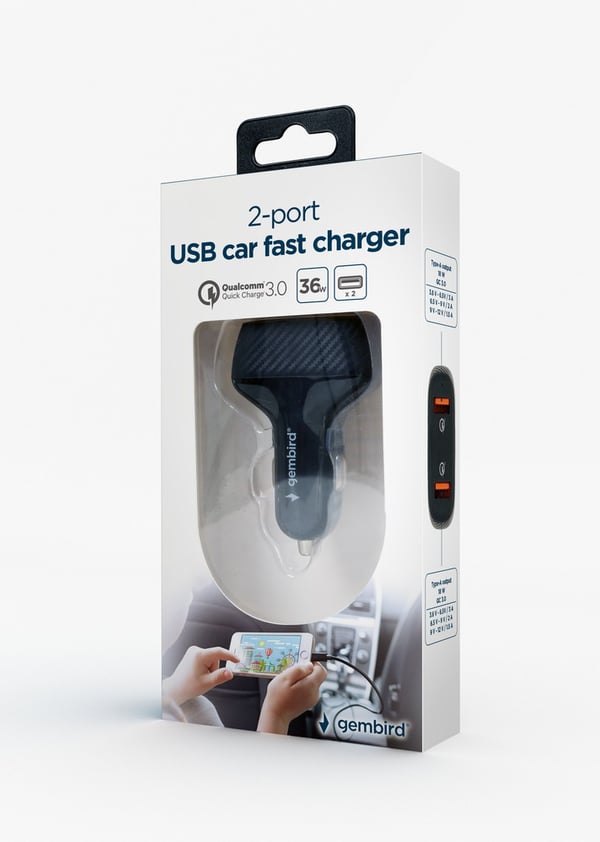 Gembird TA-U2QC3-CAR-01 oplader til mobil enhed Universel Sort Cigartænder Automatisk