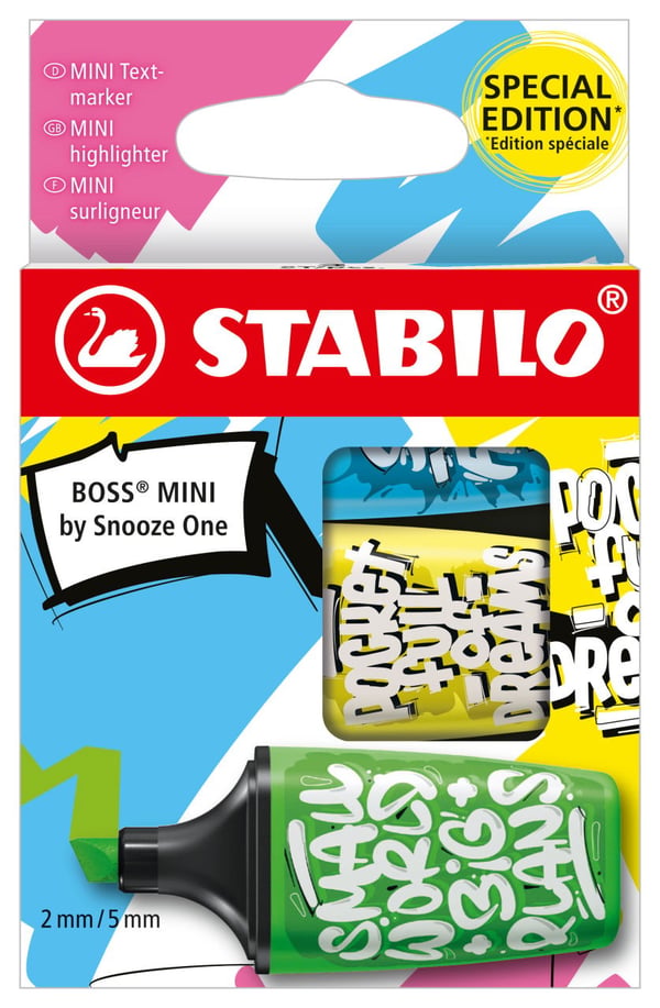 Miniatyrbillede 1 af 8: STABILO BOSS MINI by Snooze One speedmarker 3 stk Mejselspids Blå, Grøn, Gul