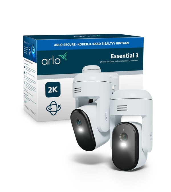 Pikkukuva 4 / 10: Arlo Essential 3 2K Pan-Tilt-Zoom -ulkoturvakamera 2 kameraa