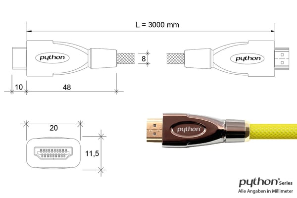 Alcasa GC-M0029 HDMI-kabel 3 m HDMI Type A (Standard) Gul