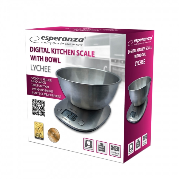 Miniatyrbillede 3 af 4: Esperanza LYCHEE Metallic Bordplade Oval Elektronisk køkkenvægt