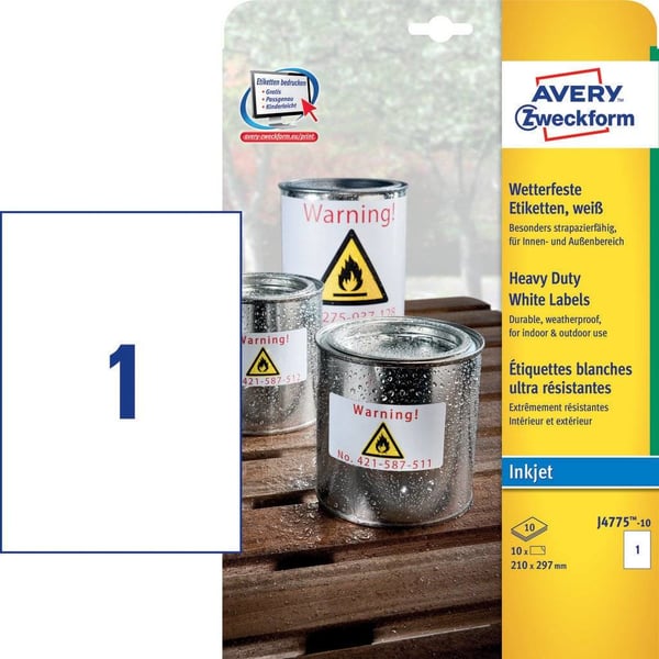Avery J4775-10 självhäftande etiketter Rektangel Permanent Vit 10 styck