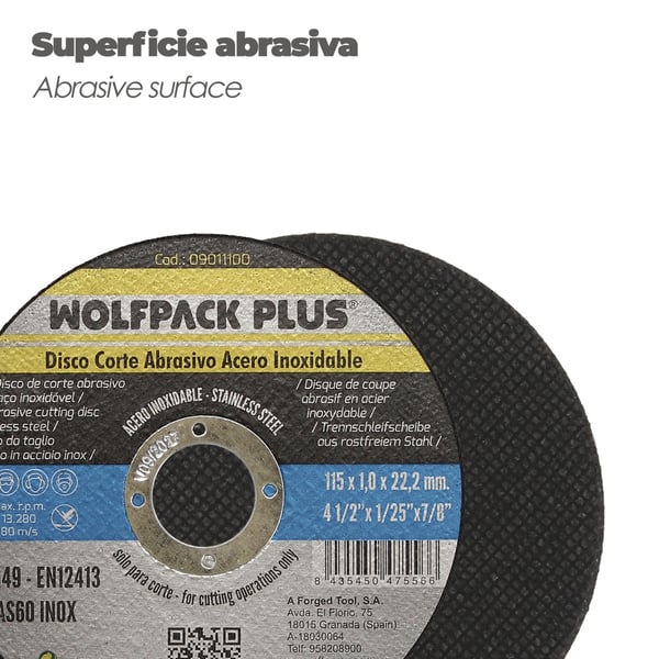 Pikkukuva 5 / 5: Wolfpack Disco Corte Abrasivo Acero Inoxidable Ø 115 x 22,2 Mm. Espesor 1,0 Mm.