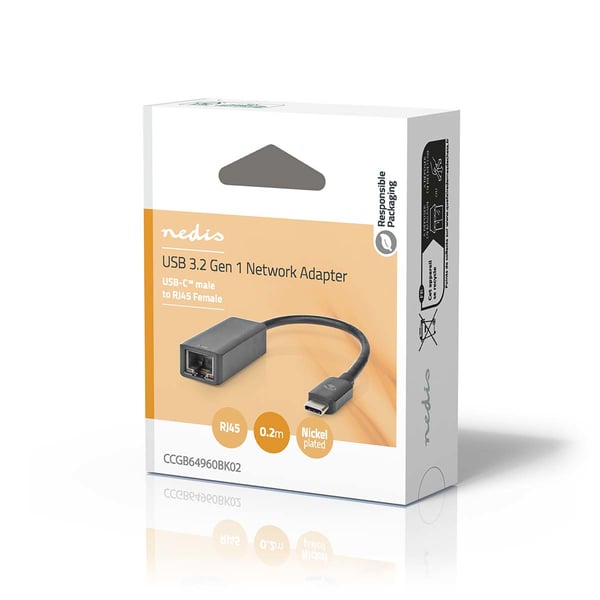 Nedis CCGB64960BK02 kaapelin sukupuolenvaihtaja RJ-45 USB Type-C Musta