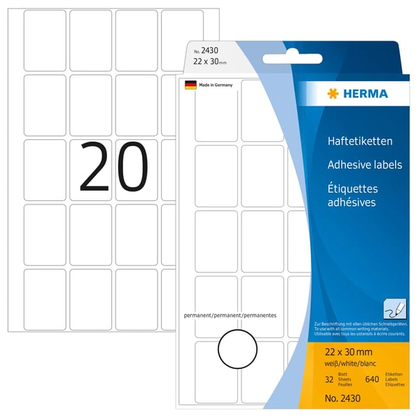HERMA 2430 liimaetiketti Pyöristetty suorakulmio Valkoinen 640 kpl