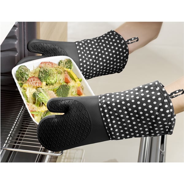 WENKO 2102167100 grydelap & grillhandske Mitt-sæt 2 stk Sort Bomuld, Silikone
