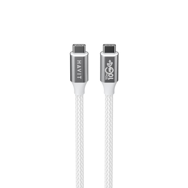 Havit 6939119066758 USB-kaapeli 1 m USB C 10 Gbit/s 100 W Harmaa, Valkoinen