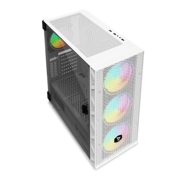 Miniatyrbillede 5 af 8: Savio Raptor White X1 ARGB Glass/Mesh White Computer Case Midi Tower Hvid
