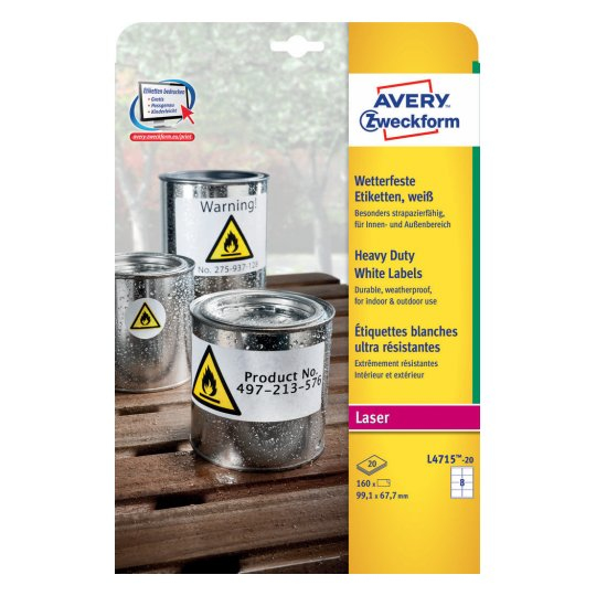 Avery L4715-20 liimaetiketti Pyöristetty suorakulmio Kiinteä Valkoinen 160 kpl