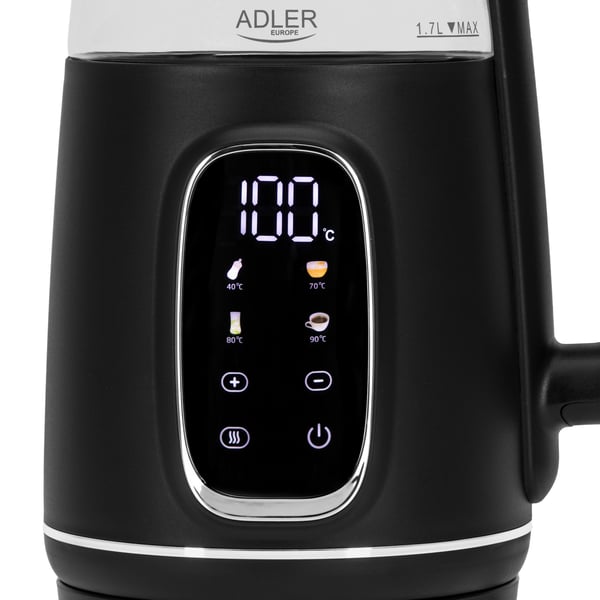 Adler AD 1305BS elkedel 1,7 L 2200 W Sort, Transparent, Sølv