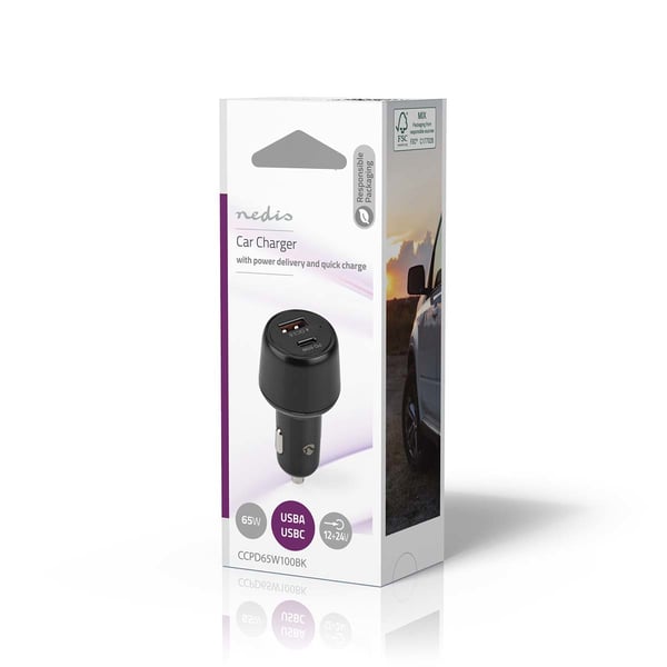 Nedis Car Charger Älypuhelin Musta Tupakansytytin Pikalataus Auto