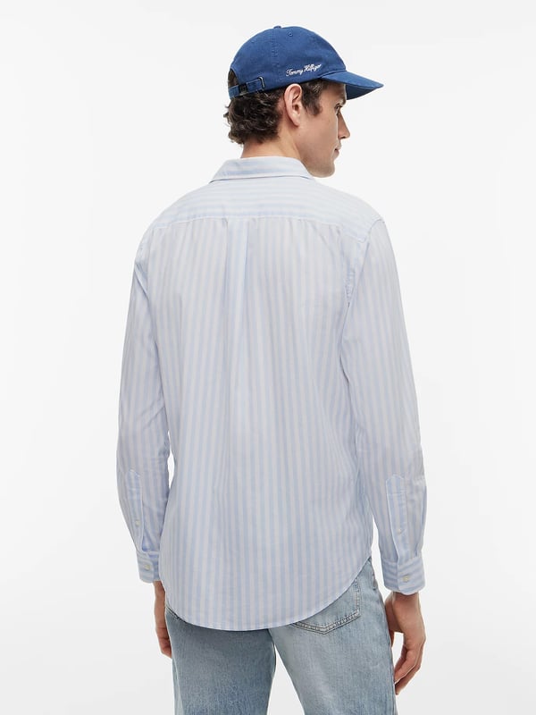 Tommy Hilfiger TH Flex Regular Fit Stripe Poplin Shirt Skjorte Krave med knapper Bomuld