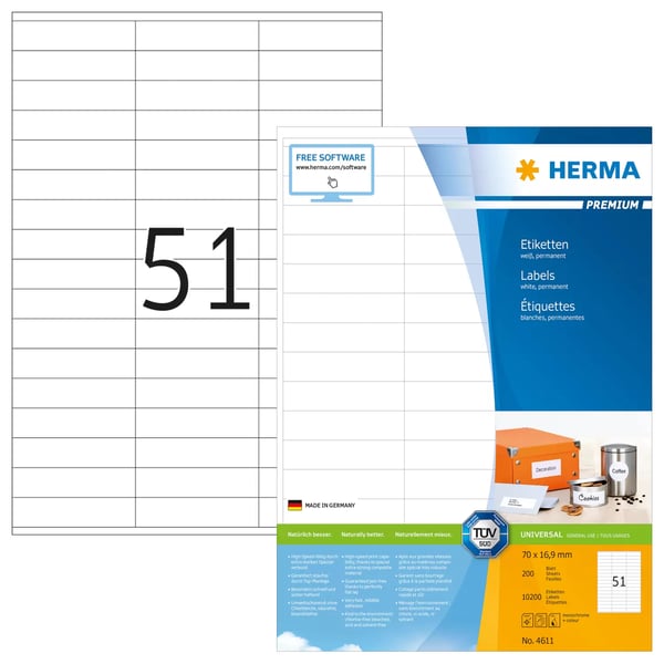 Miniatyrbillede 1 af 4: HERMA 4611 print etiket Hvid Selvklæbende printeretiket