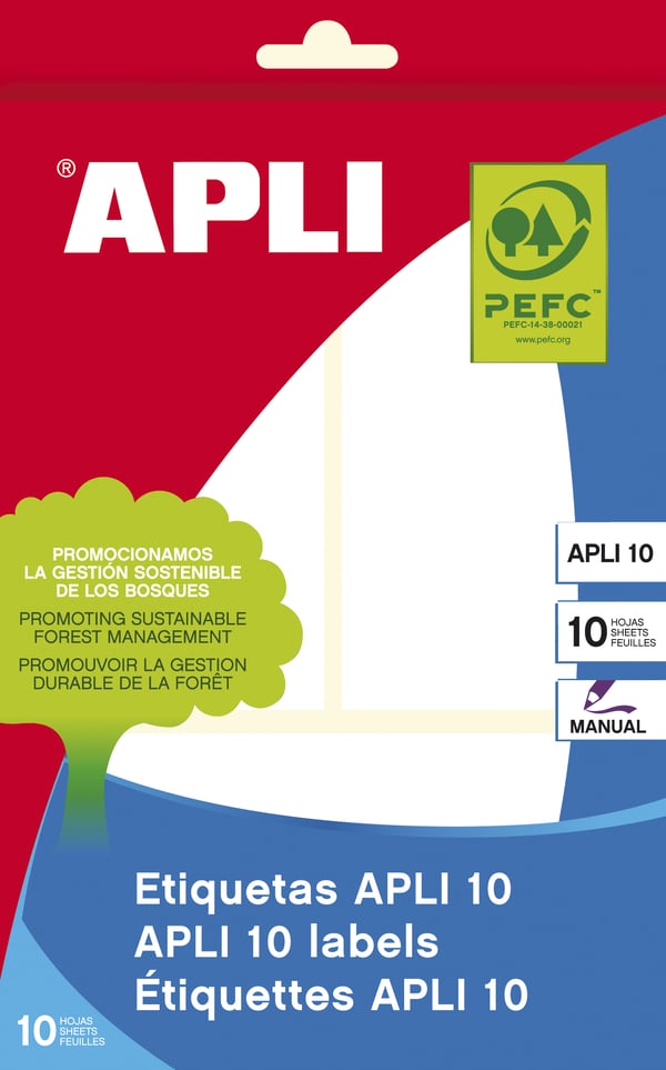 APLI 01660 självhäftande etiketter Rektangel Permanent Vit 30 styck