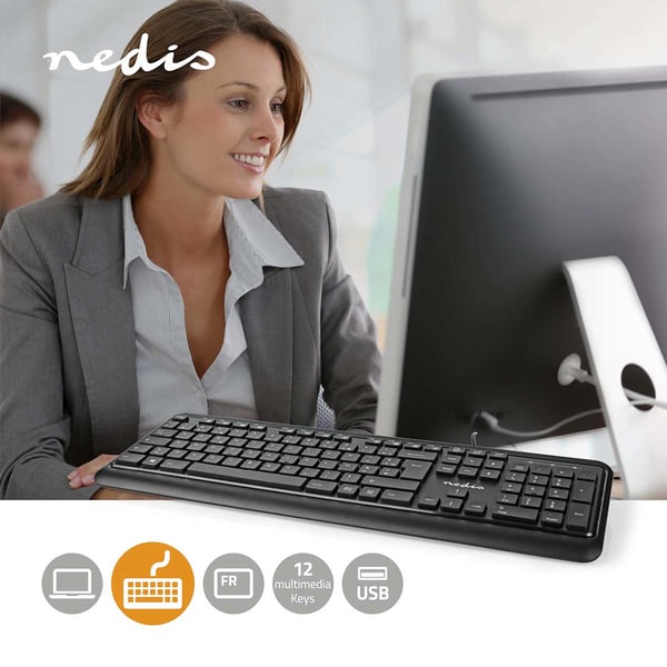 Nedis KBMU200BKFR tangentbord Hem USB AZERTY Fransk Svart