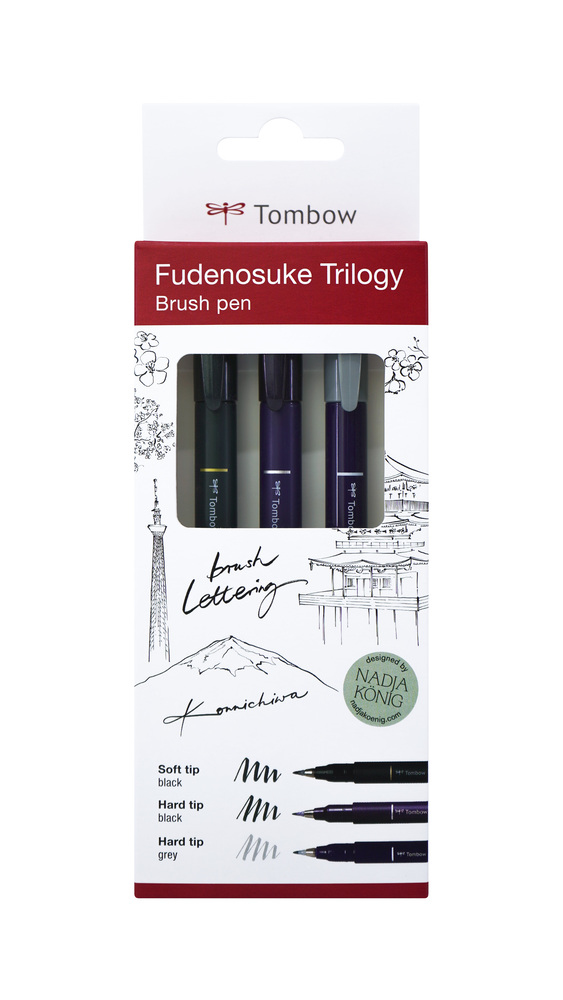 Tombow WS-BHS-3P kalligrafiakynä Musta, Harmaa 3 kpl