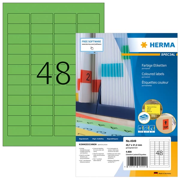 Miniatyrbild 1 av 2: HERMA 4549 självhäftande etiketter Rektangel Grön 4800 styck