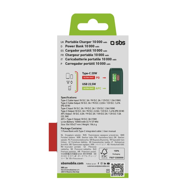 Miniatyrbillede 2 af 4: SBS TTBB10000LCDTCPD20G powerbank 10000 mAh Grøn