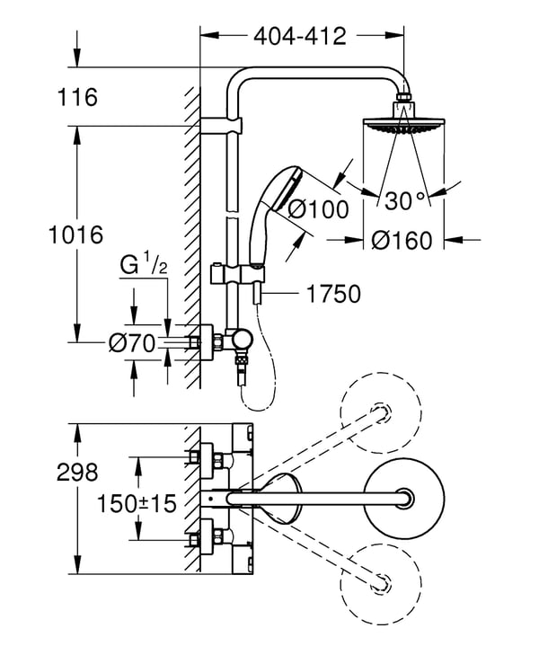 Miniatyrbillede 2 af 2: GROHE Vitalio Start System 160 brusesystem Krom
