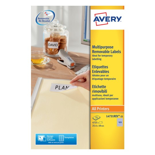 Pikkukuva 3 / 4: Avery L4731REV-25 liimaetiketti Pyöristetty suorakulmio Irroitettava Valkoinen 5670 kpl