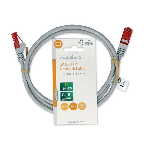 Miniatyrbillede 3 af 3: Nedis CCGL85200GY10 netværkskabel Grå 1 m Cat6 U/UTP (UTP) Rund