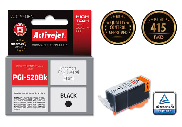 Activejet ACC-520BN blæk (erstatning for Canon PGI-520BK; Supreme; 20 ml; sort)