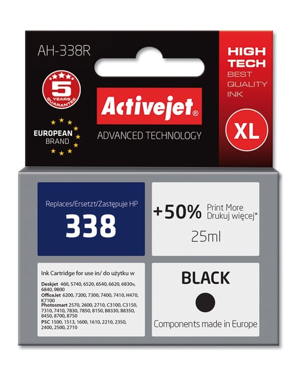Miniatyrbillede 1 af 2: Activejet AH-338R blæk (erstatning HP 338 C8765EE; premium; 25 ml; sort)