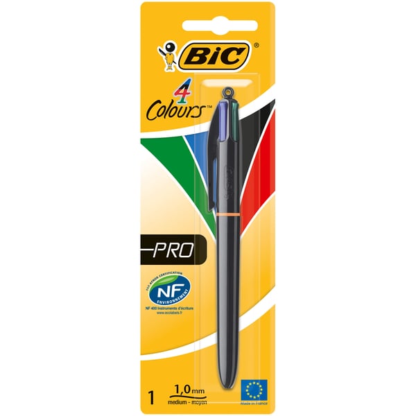 BIC 4 Colours Pro Svart, Blå, Grön, Röd Fastklämbar, indragbar kulspetspenna 1 styck