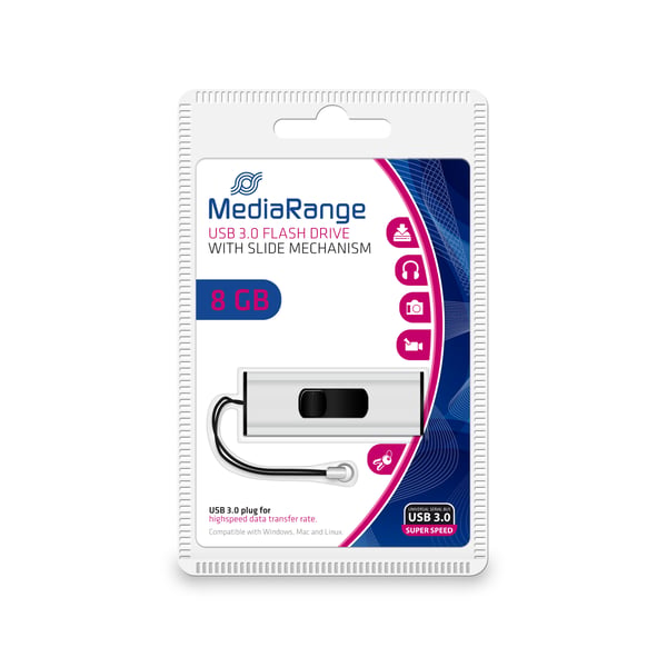 MediaRange MR914 USB-sticka 8 GB USB Type-A 3.2 Gen 1 (3.1 Gen 1) Svart, Silver