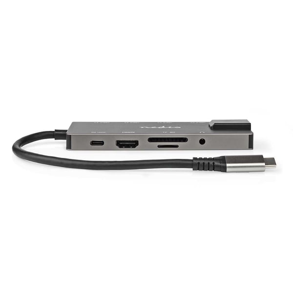 Miniatyrbild 1 av 6: Nedis USB-Adapter | USB 3.2 Gen 1 | USB-C™ Female | HDMI™ Output / RJ45 Female / SD / 2x USB-C™ / 3,5 mm Female / 3x USB-A Female | 5 Gbps | 0.20 m | Rond | Verguld | PVC | Antraciet | Doos